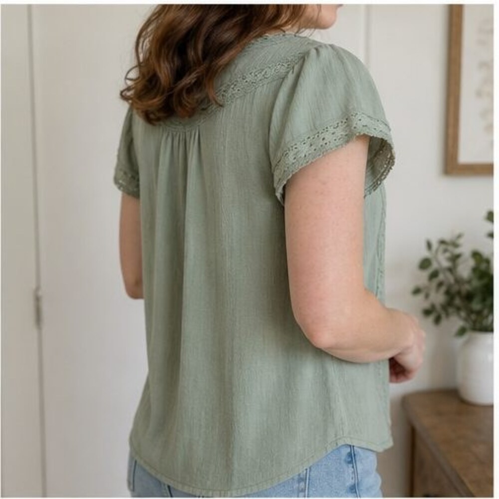 Sage Lace Trim Top - Picture 3 of 6